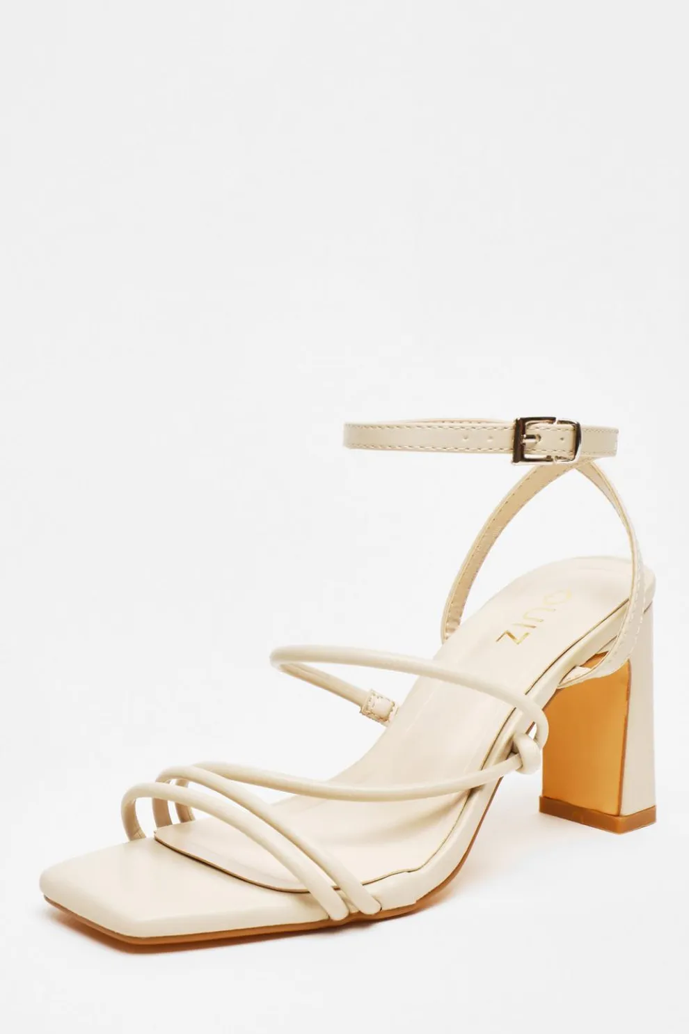 Nude Faux Leather Block Heeled Sandals