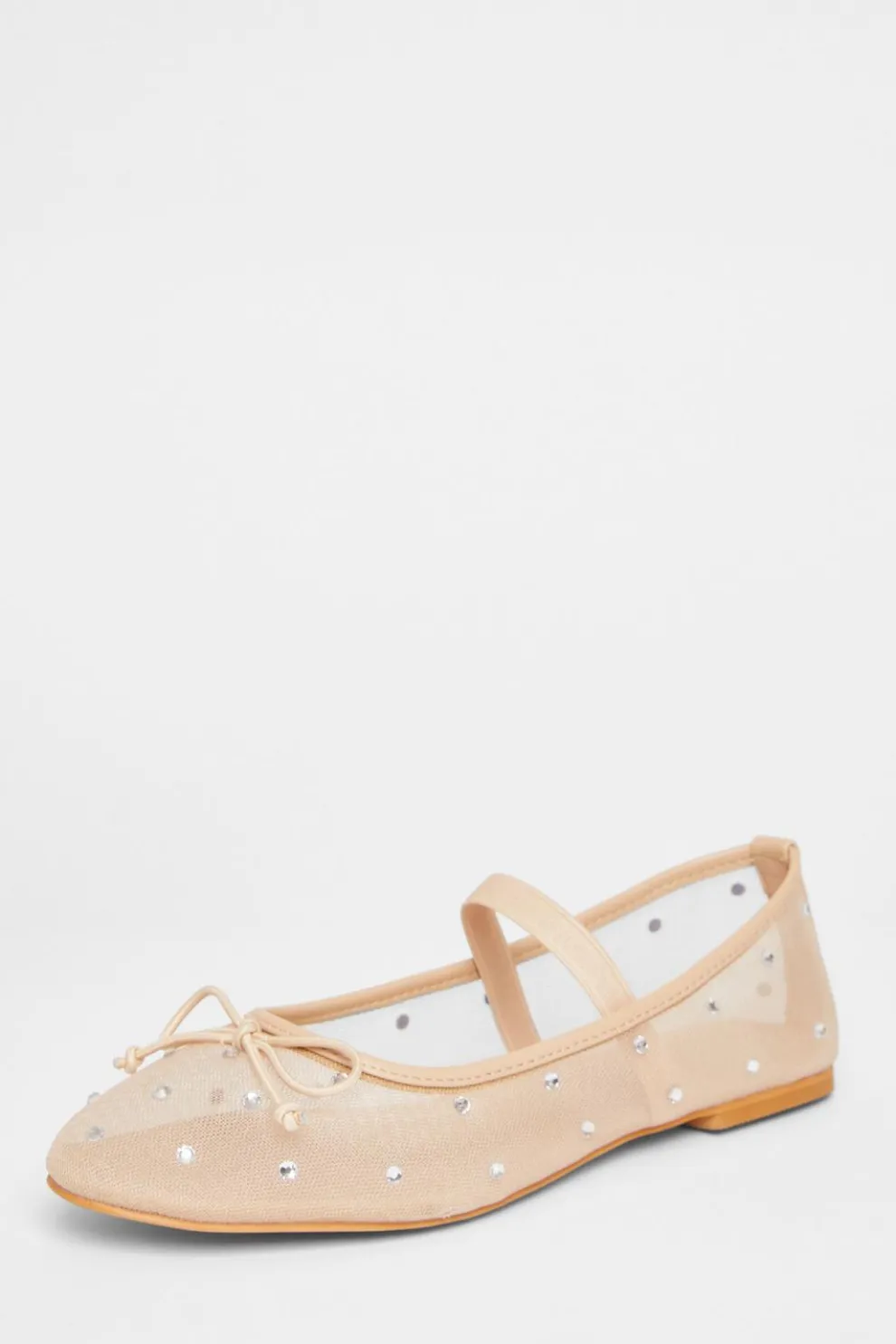 Nude Mesh Diamante Bow Pumps