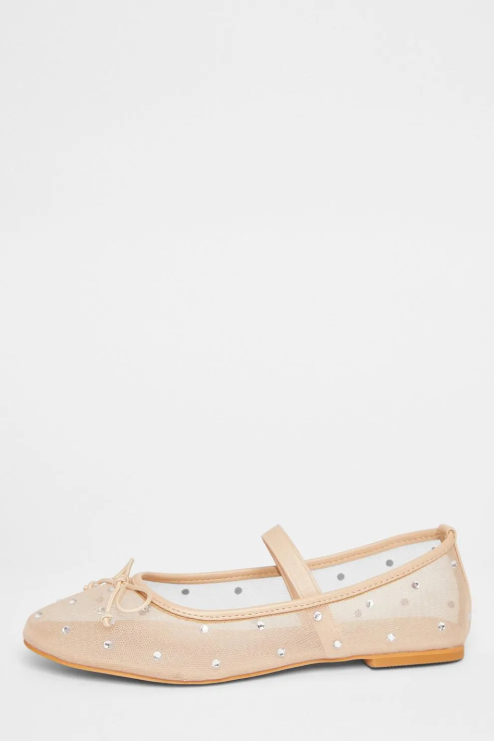 Nude Mesh Diamante Bow Pumps