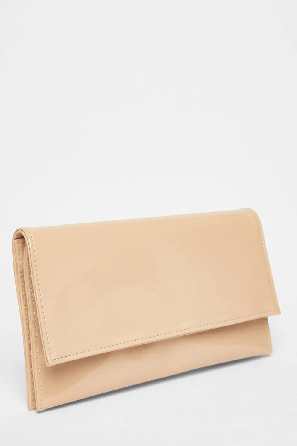 Nude Patent Fold Over Envelope Bag