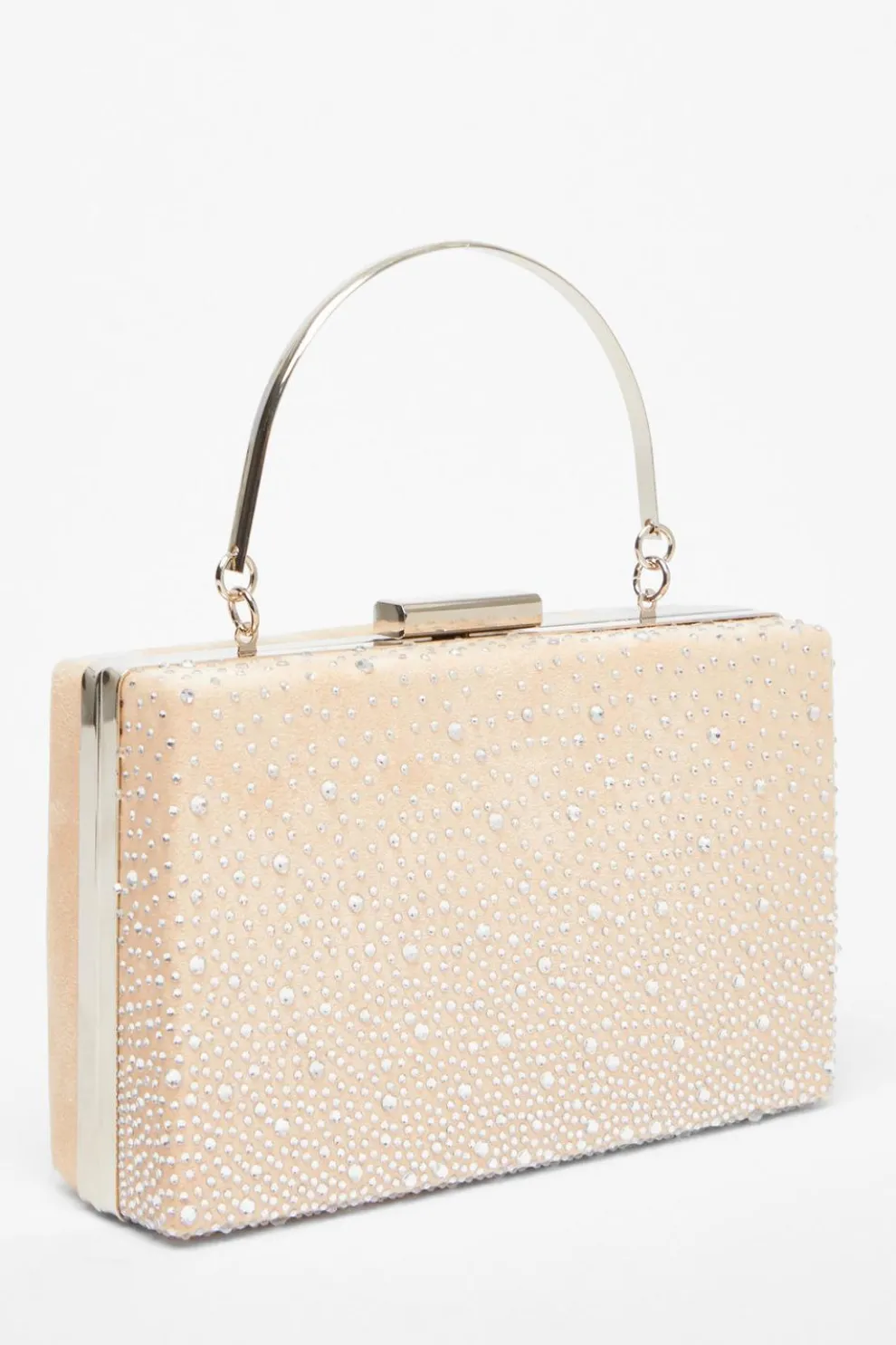 Nude Satin Embellished Box Bag
