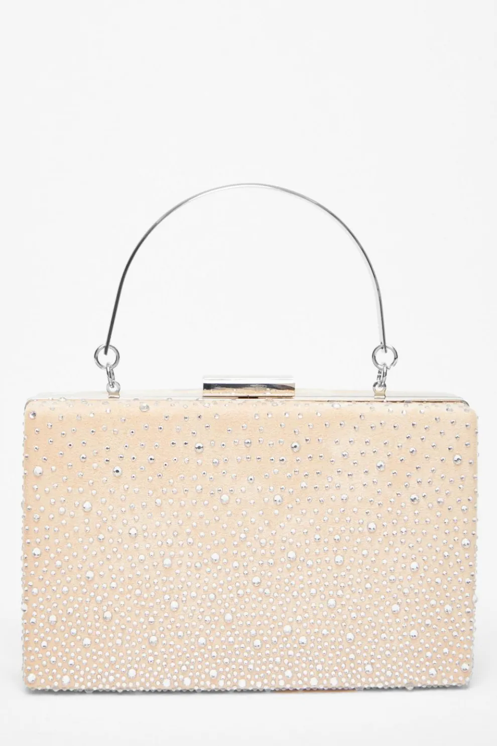 Nude Satin Embellished Box Bag