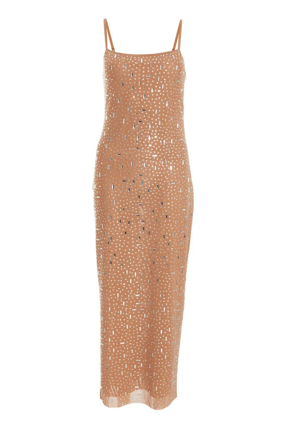 Nude Square Neck Embellished Maxi Dress