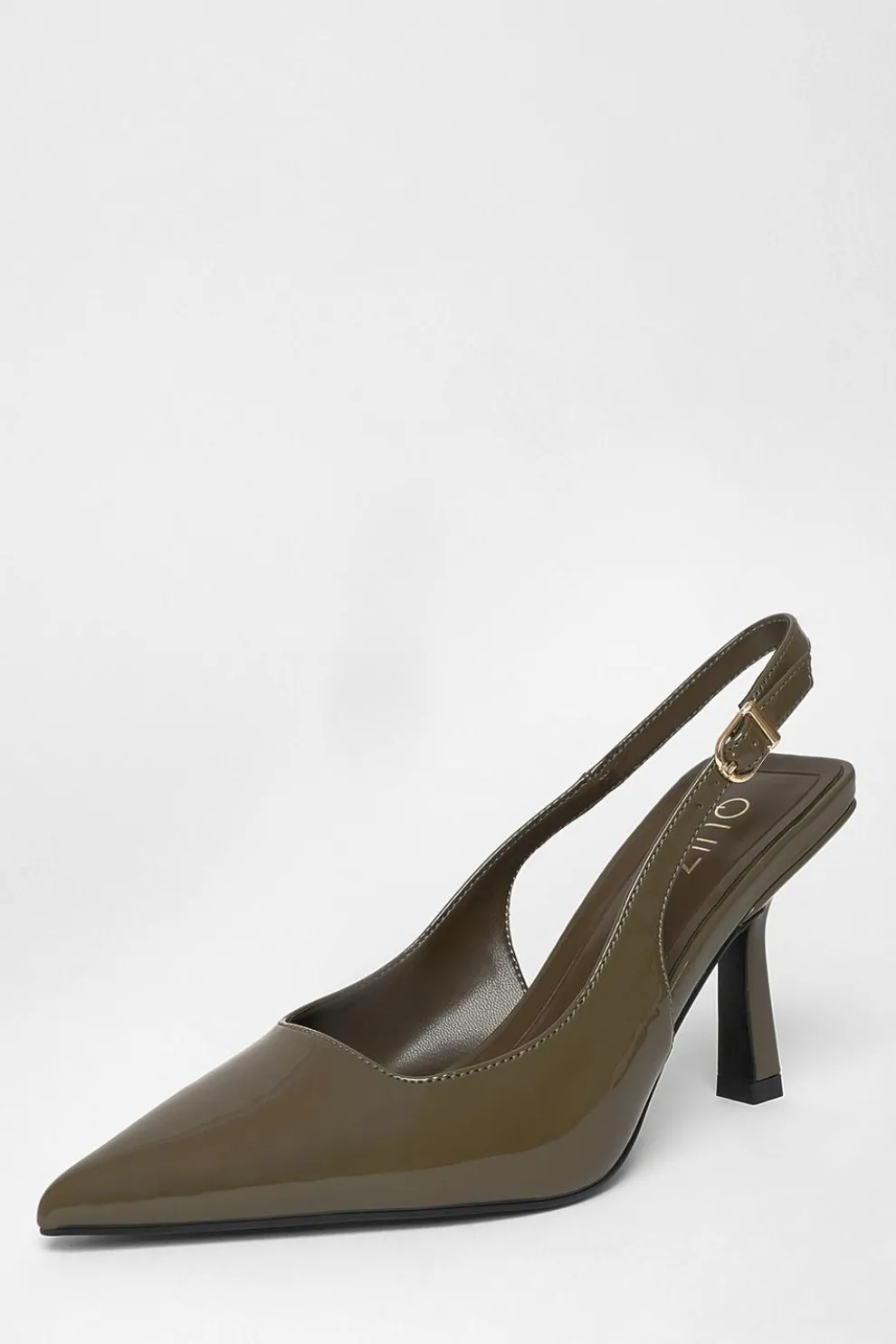 Olive Patent Sling Back Court Heels