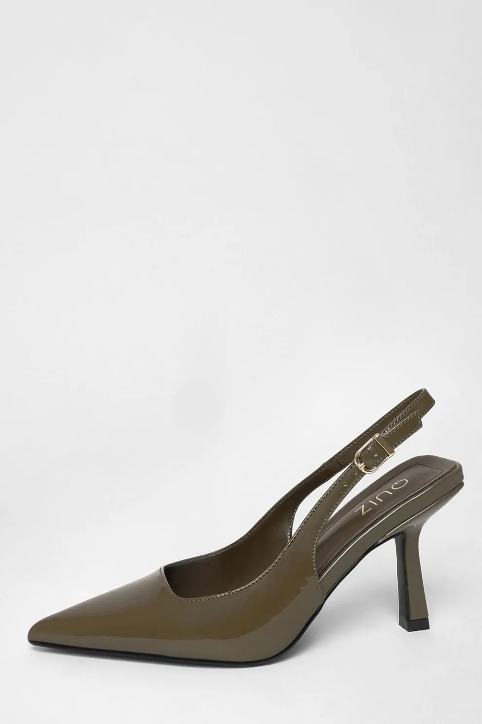 Olive Patent Sling Back Court Heels