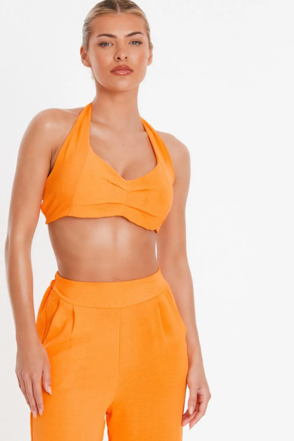 Orange Halter Neck Crop Top