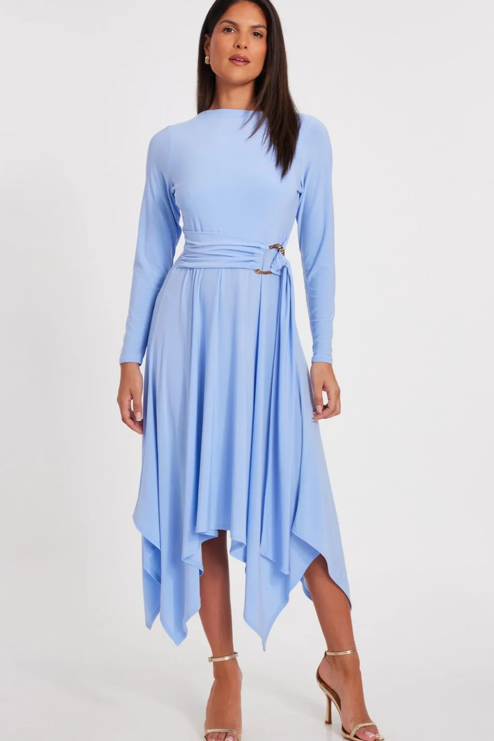 Pale Blue Asymmetric Hem Midaxi Dress