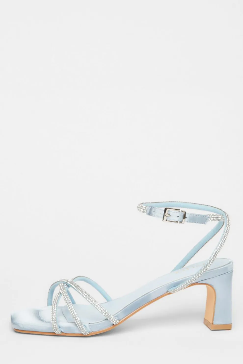 Pale Blue Diamante Strap Block Heels