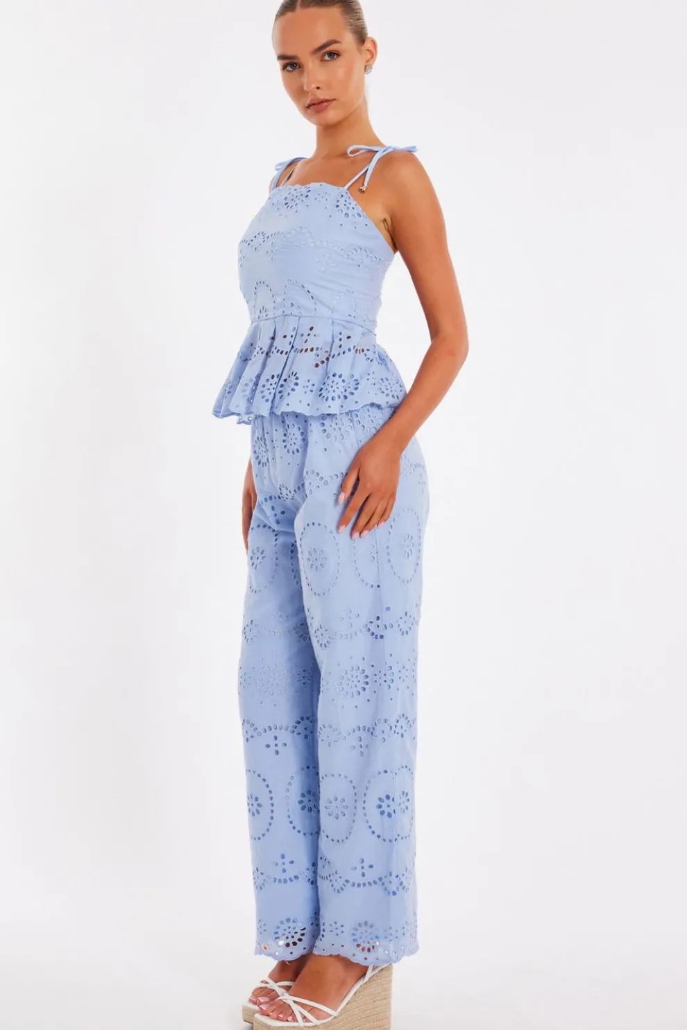 Pale Blue Embroidered Trousers