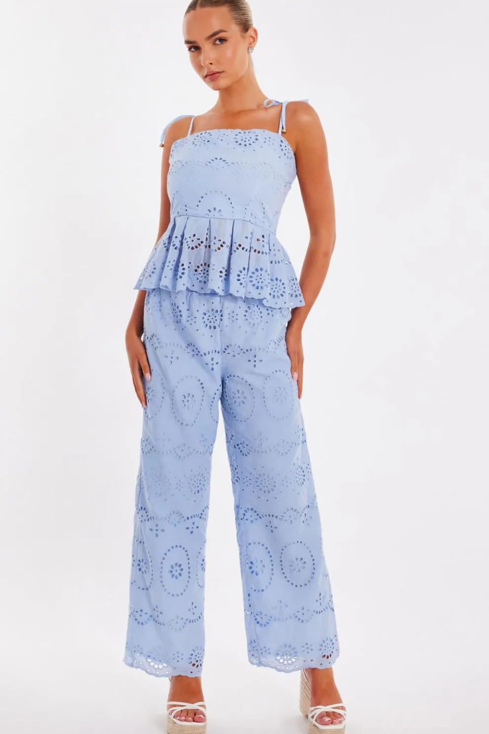 Pale Blue Embroidered Peplum Top