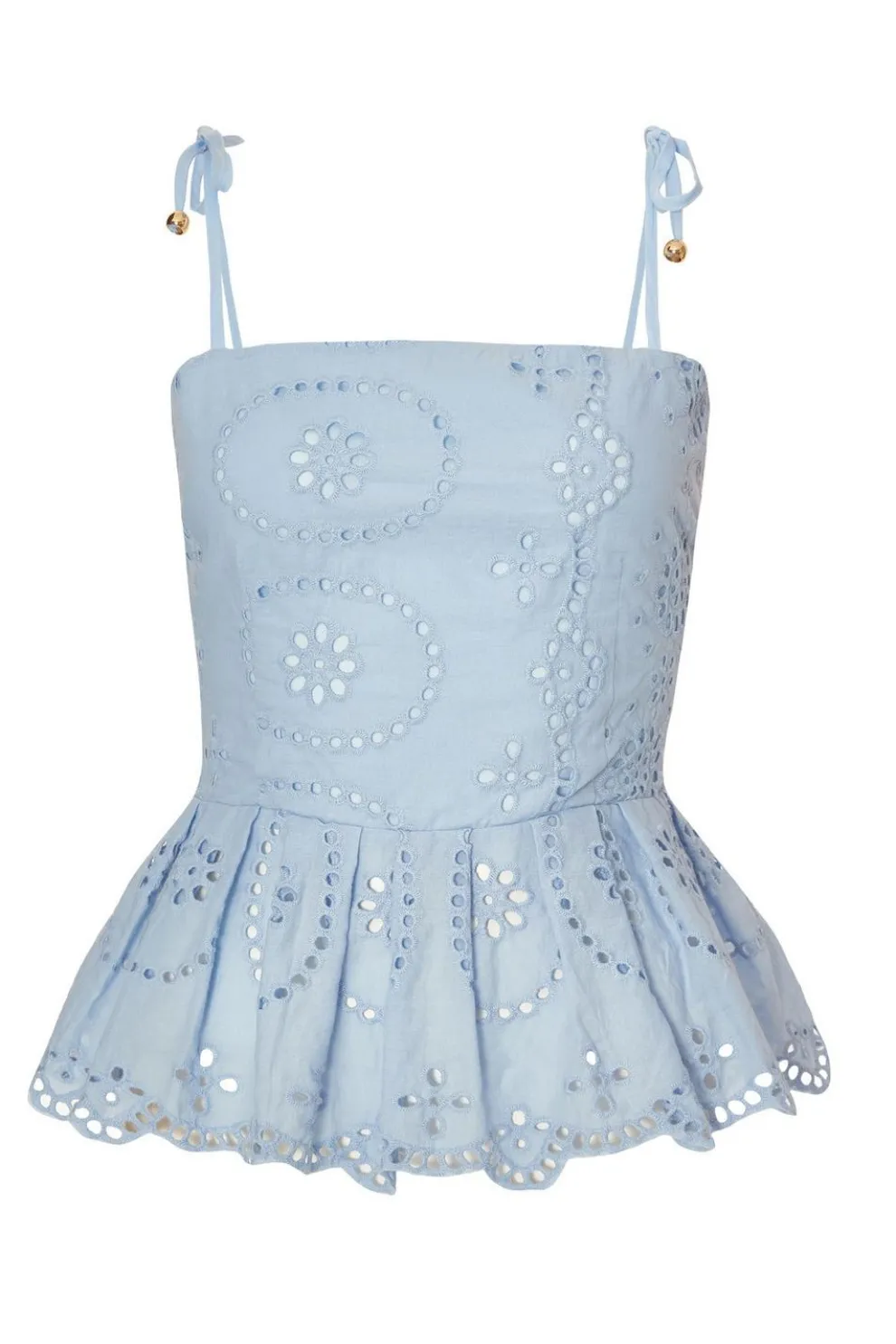 Pale Blue Embroidered Peplum Top