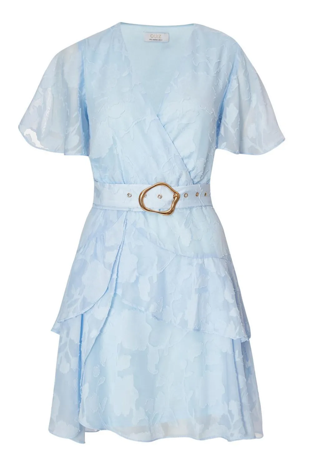 Pale Blue Frill Belted Skater Dress
