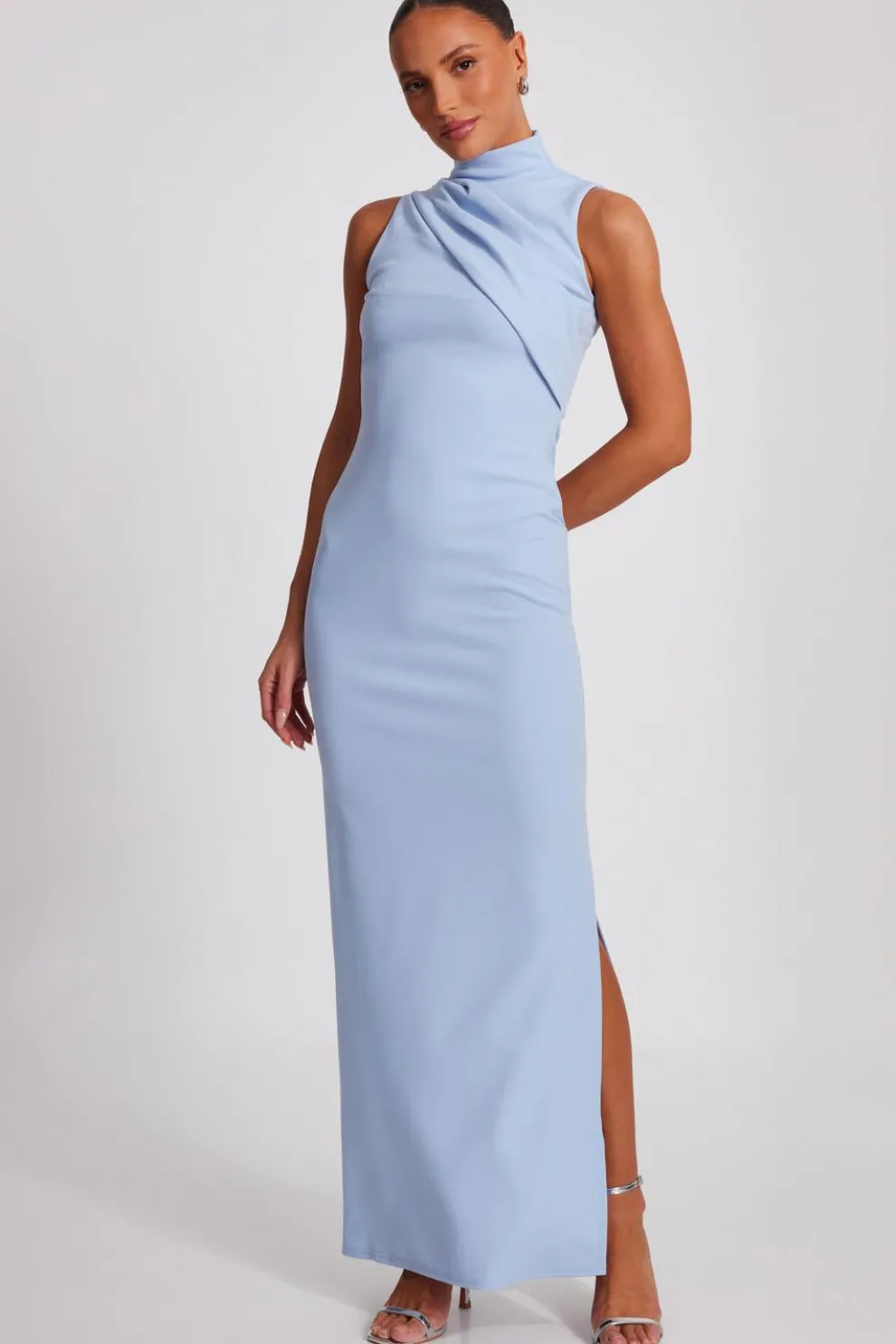 Pale Blue High Neck Maxi Dress