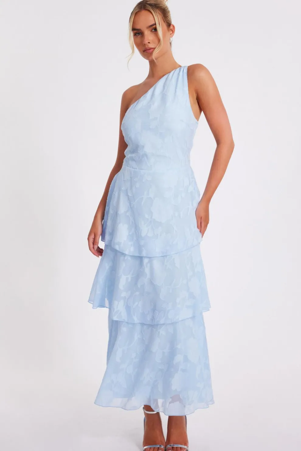 Pale Blue Jacquard Maxi Dress