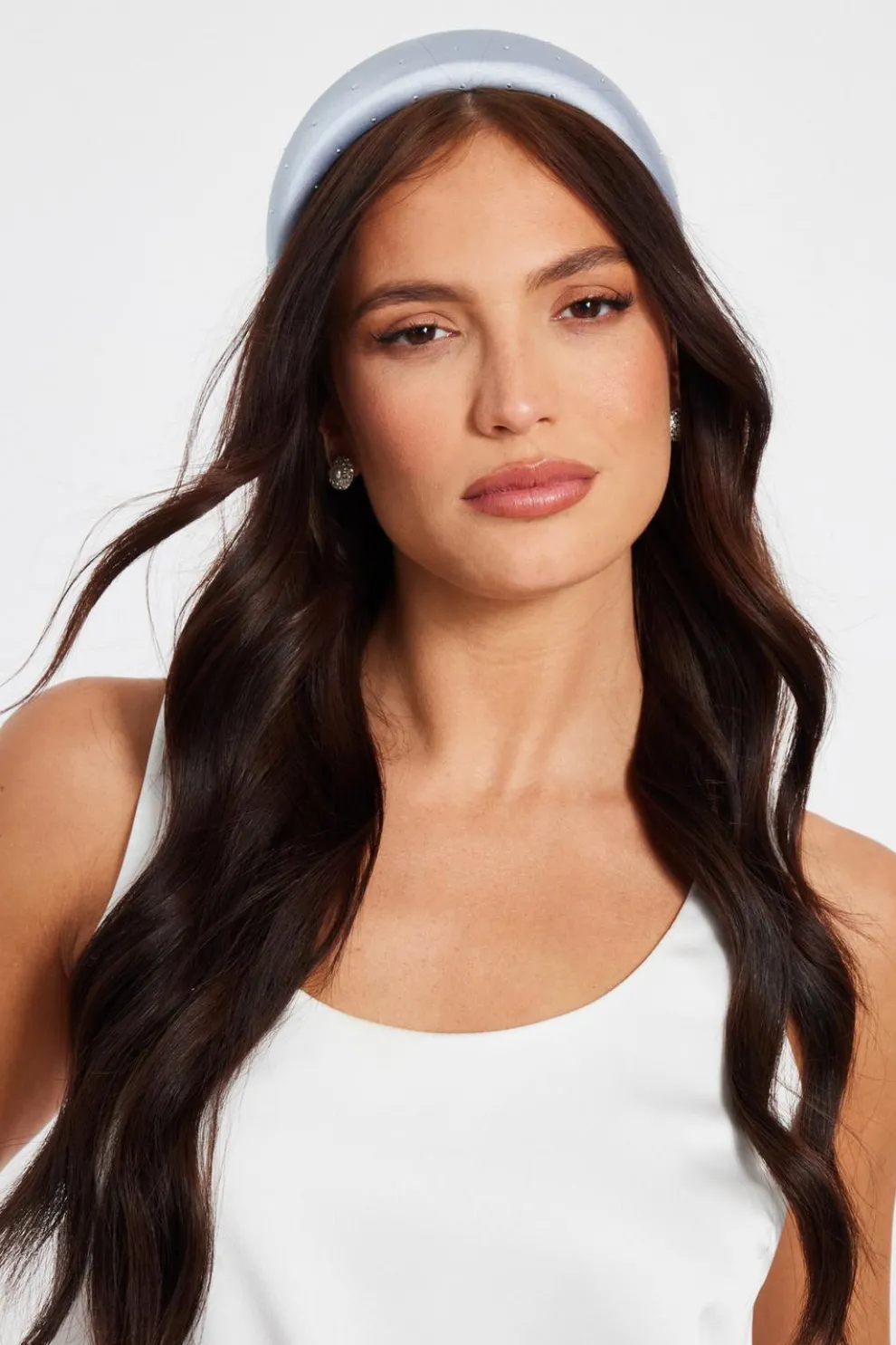 Pale Blue Satin Diamante Headband