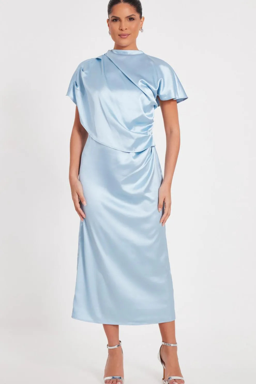 Pale Blue Satin Midi Dress