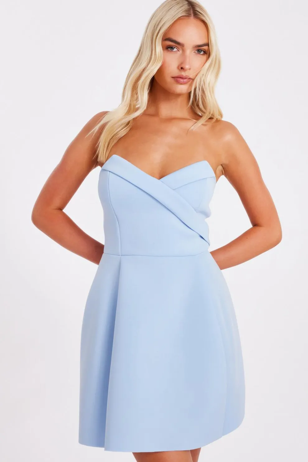 Pale Blue Wrap Front Mini Dress