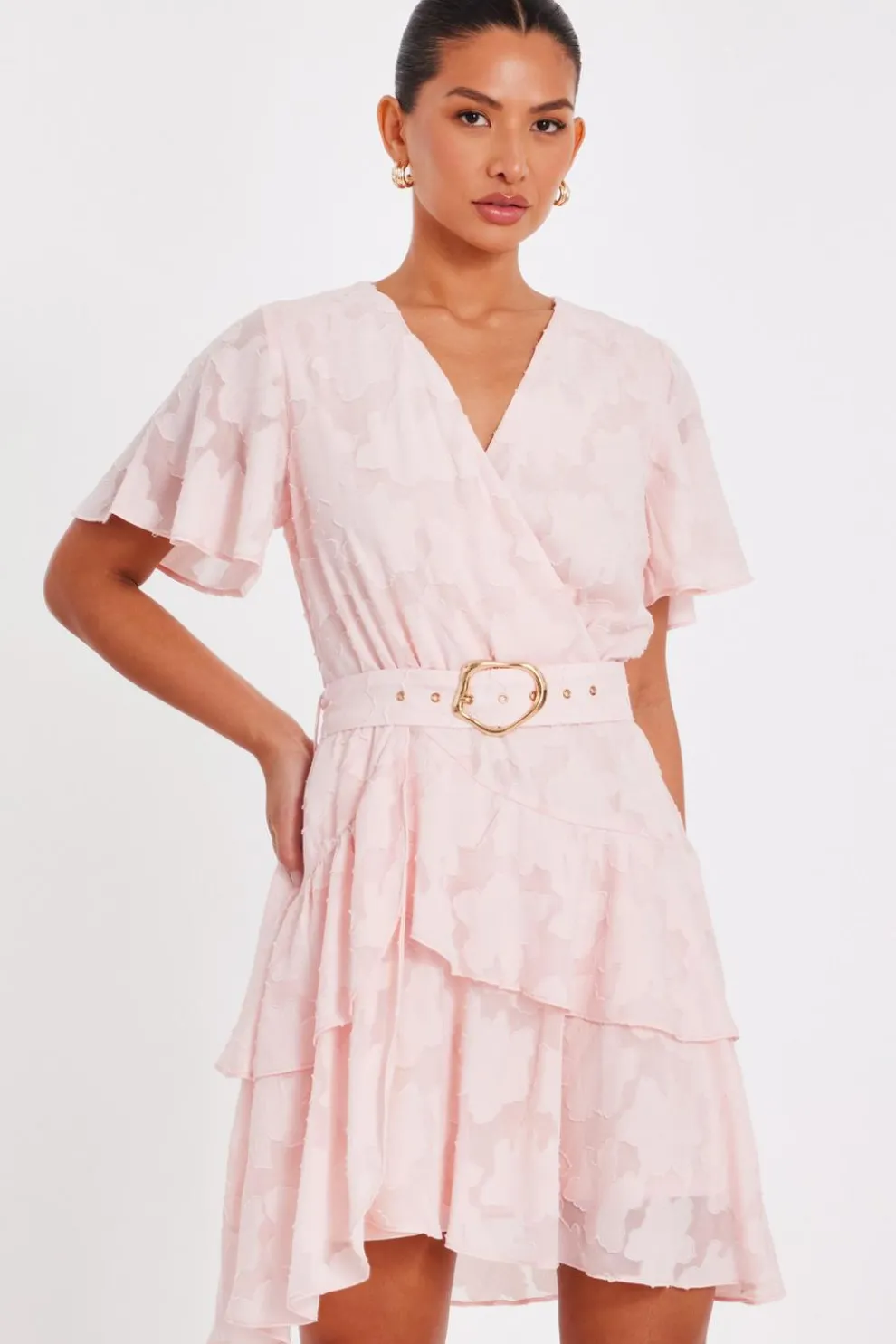 Pale Pink Belted Skater Dress