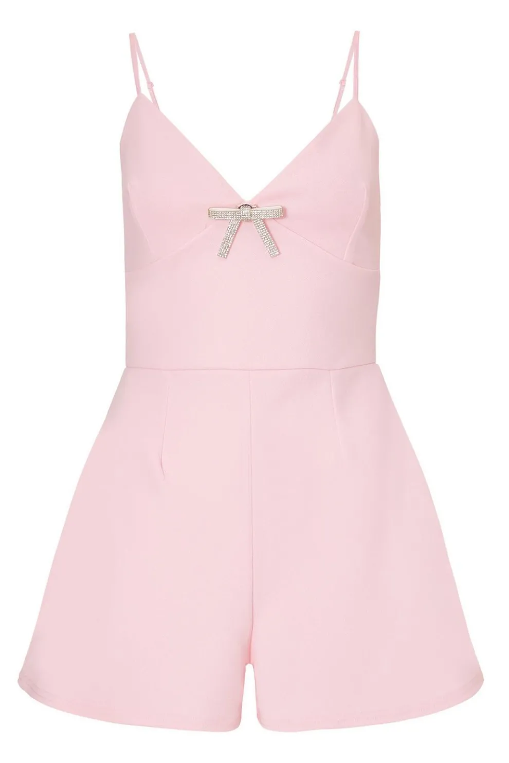 Pale Pink Bow Front Playsuit