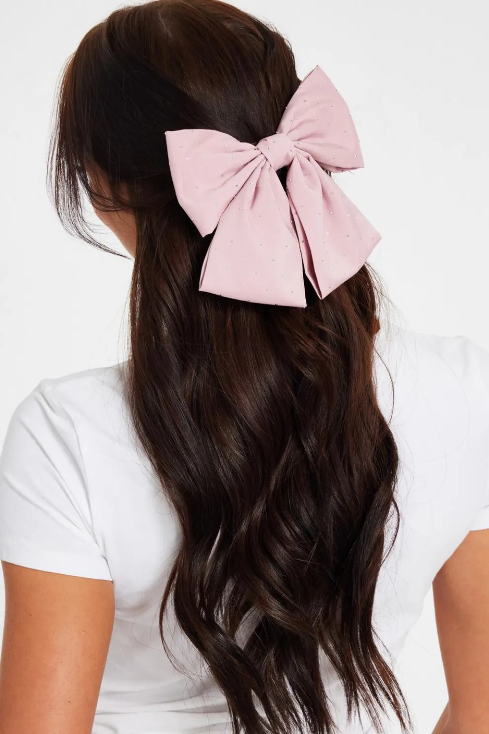 Pale Pink Diamante Hair Bow