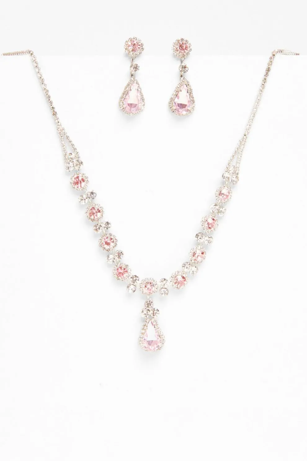 Pale Pink Diamante Tear Drop Set