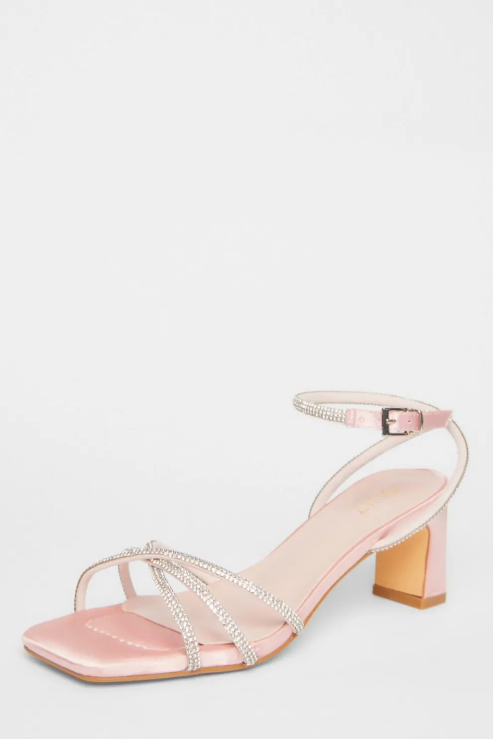 Pale Pink Diamante Strap Block Heels