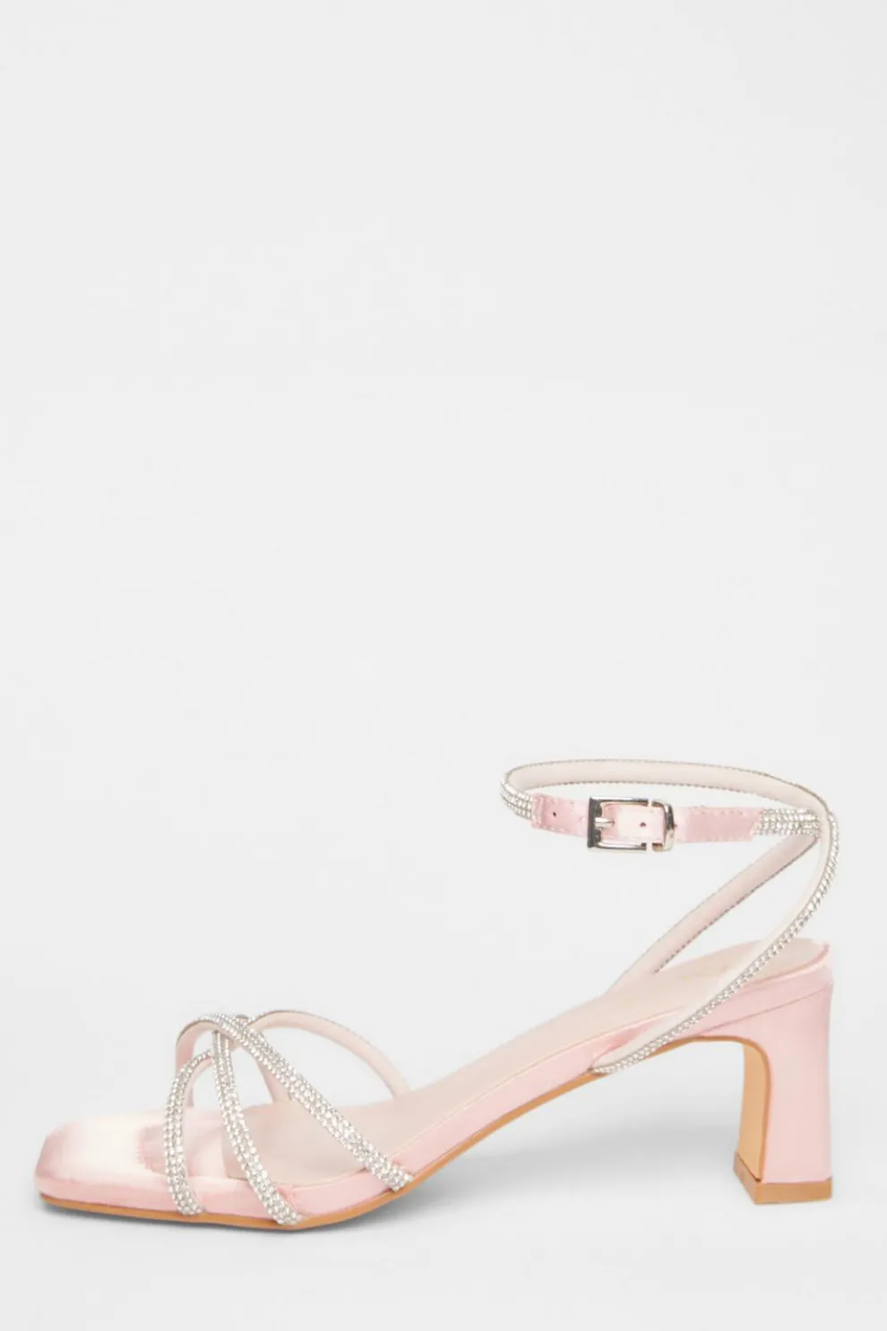 Pale Pink Diamante Strap Block Heels