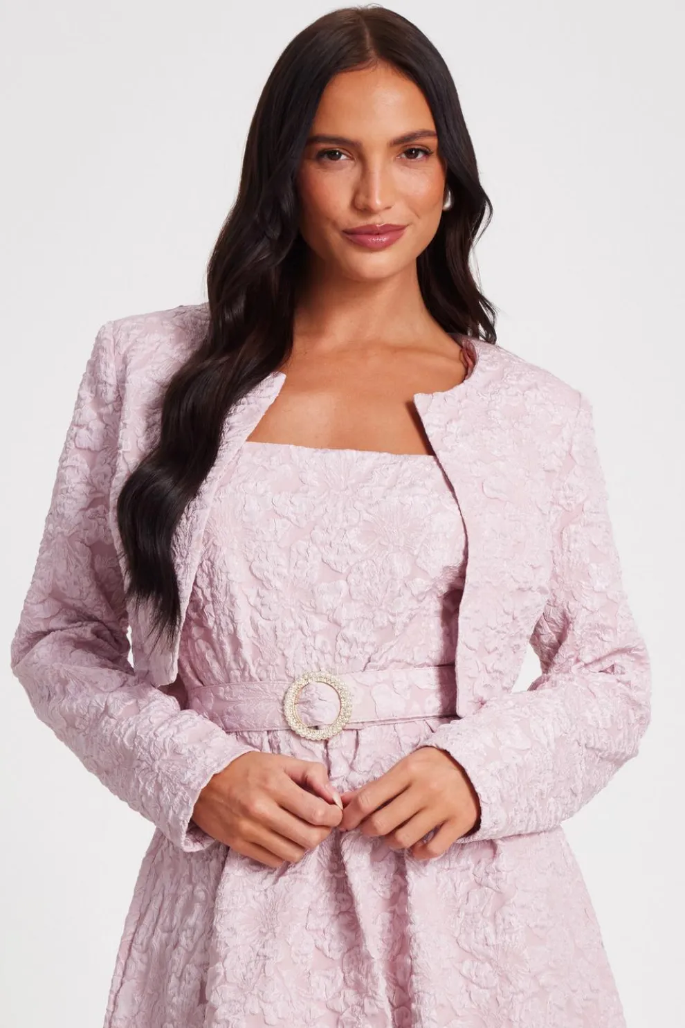Pale Pink Jacquard Crop Jacket