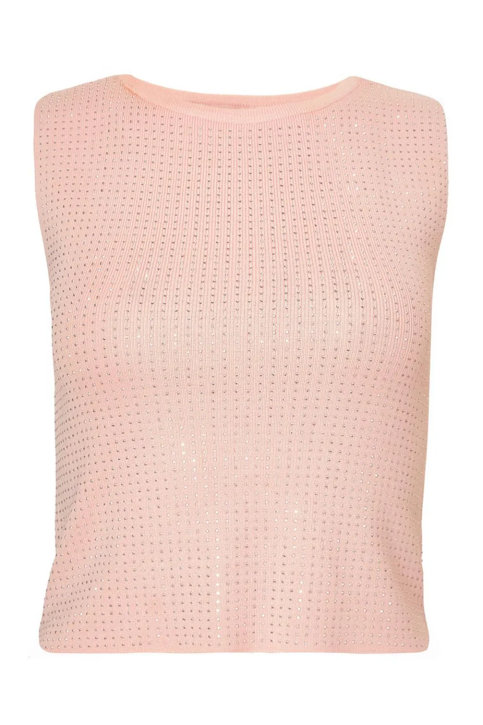 Pale Pink Knit Diamante Crop Top
