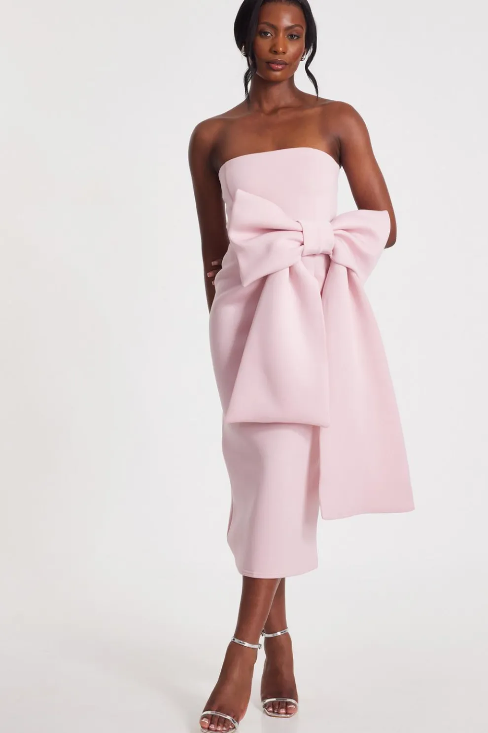 Pale Pink Strapless Bow Midaxi Dress