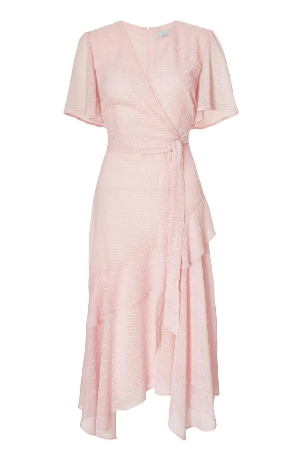 Pale Pink Textured Chiffon Midi Dress