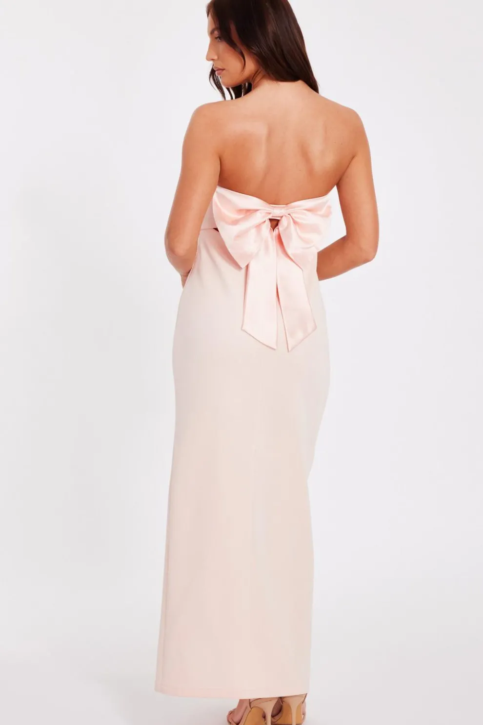 Peach Feather Trim Midaxi Dress