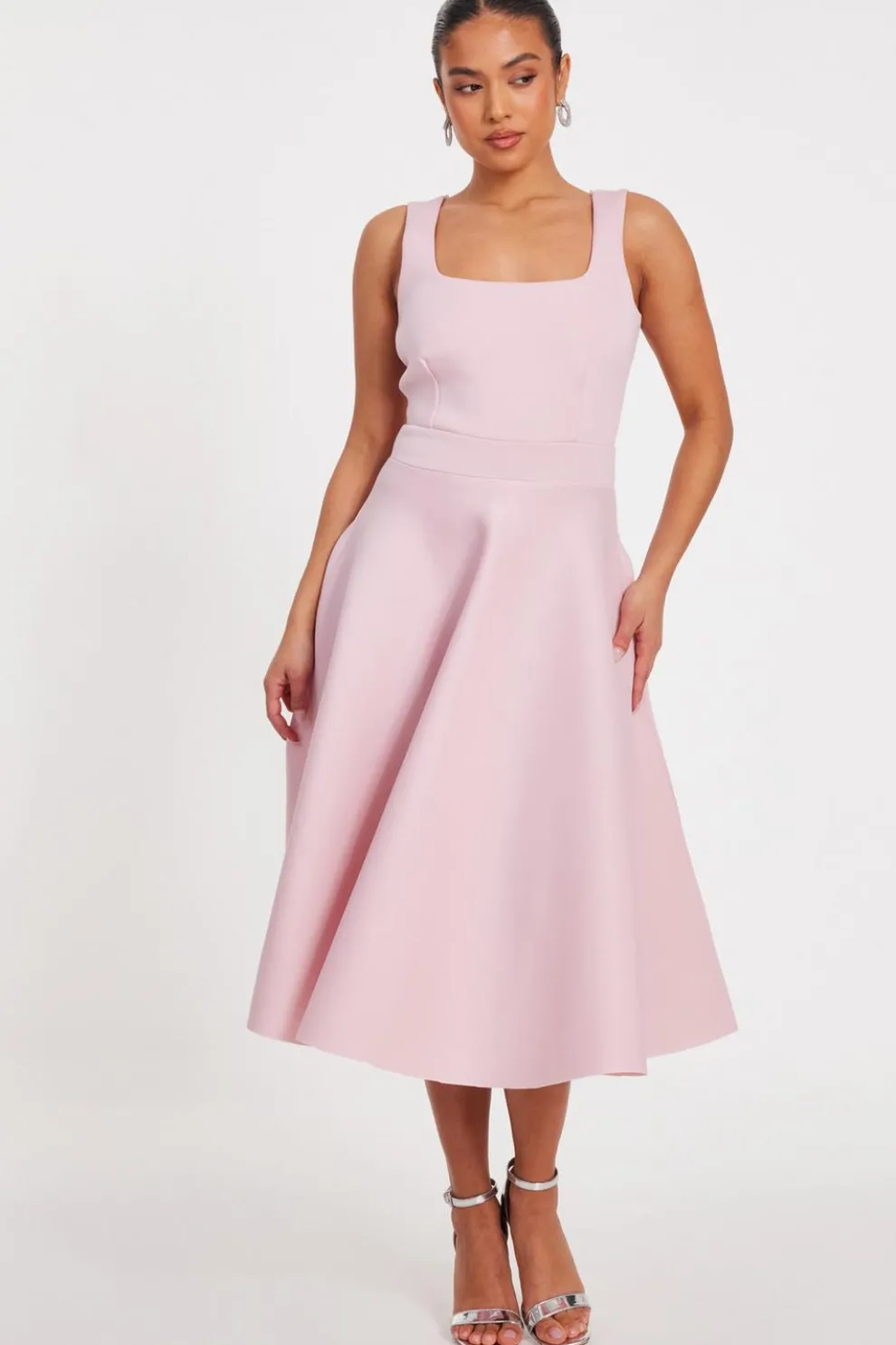 Petite Baby Pink A-Line Midi Dress