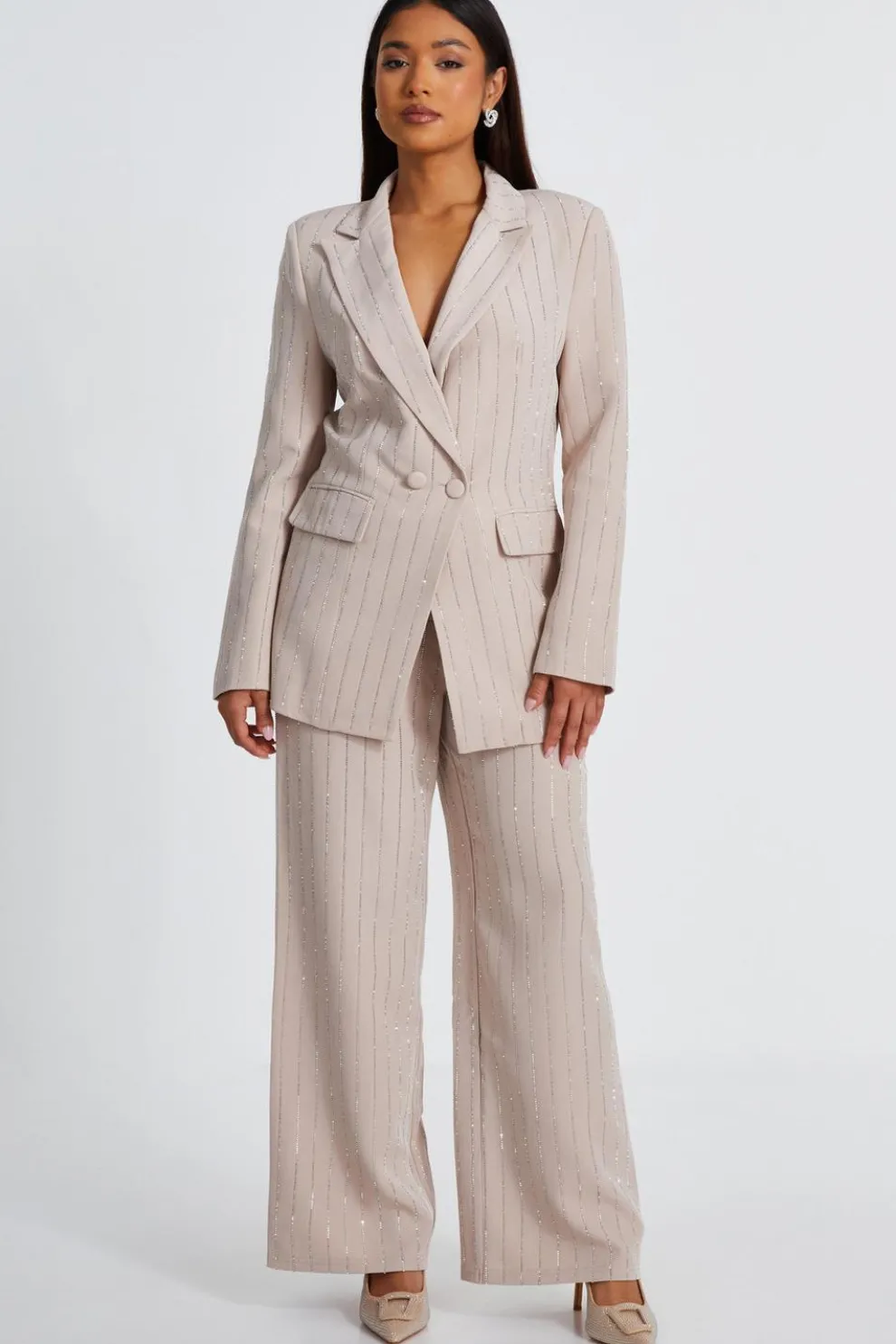 Petite Beige Embellished Blazer