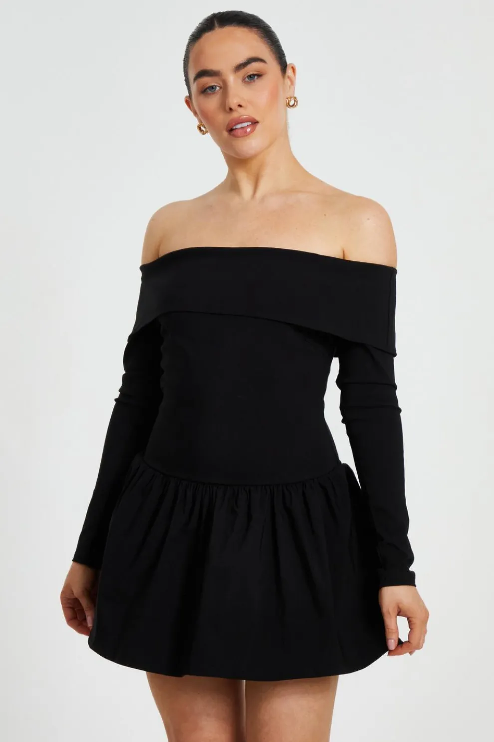 Petite Black Bardot Skater Dress