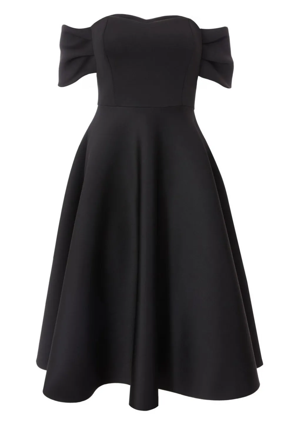 Petite Black Bardot Midi Skater Dress