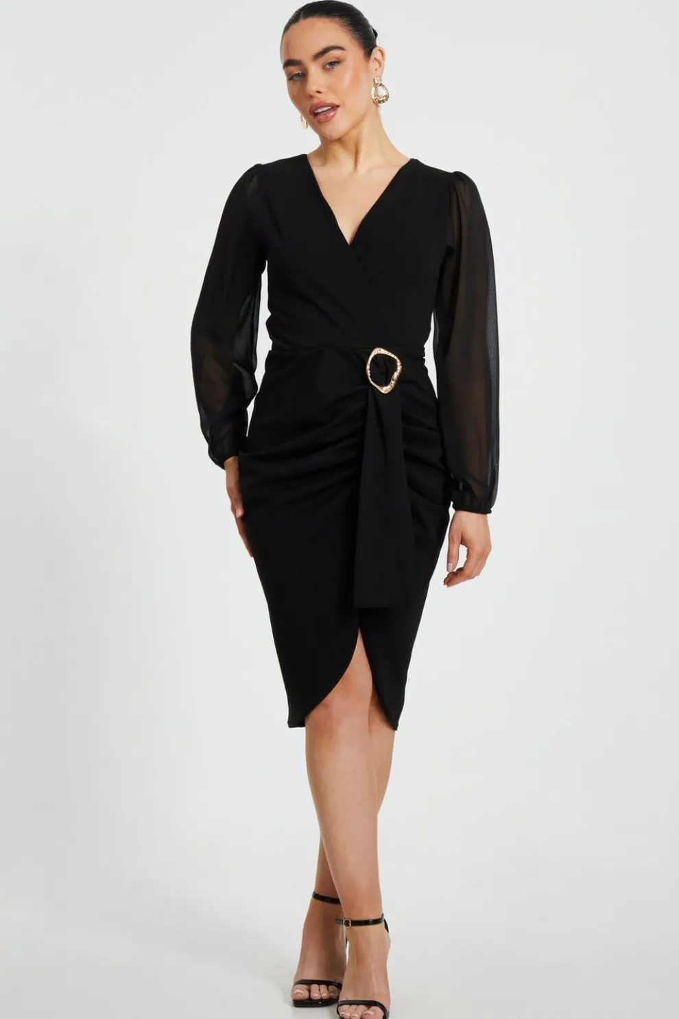 Petite Black Buckle Midi Dress