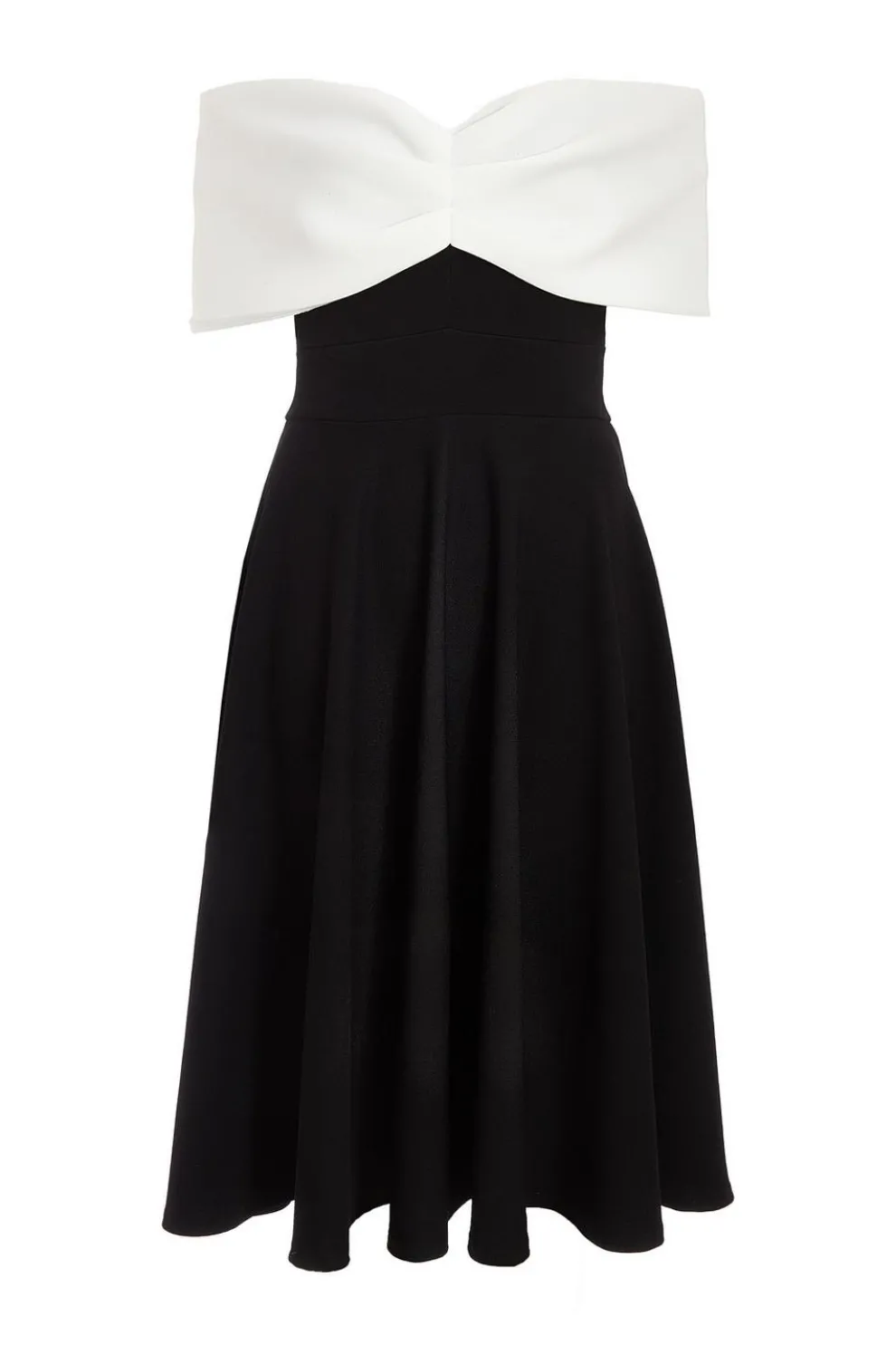 Petite Black Contrast Bardot Midi Dress