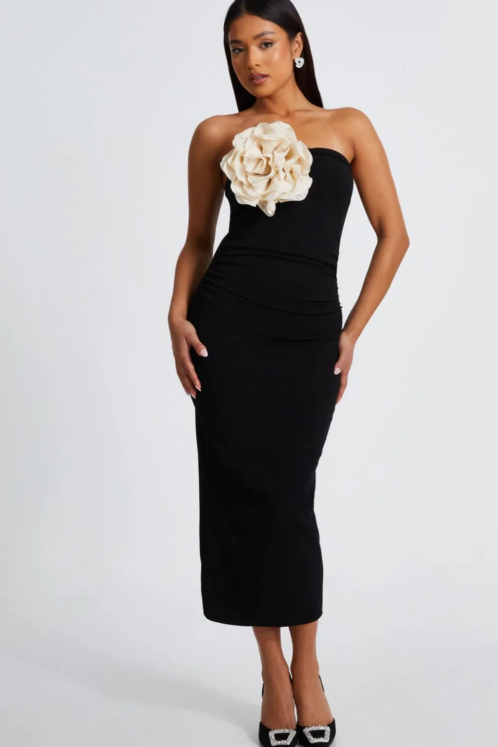 Petite Black Corsage Midaxi Dress