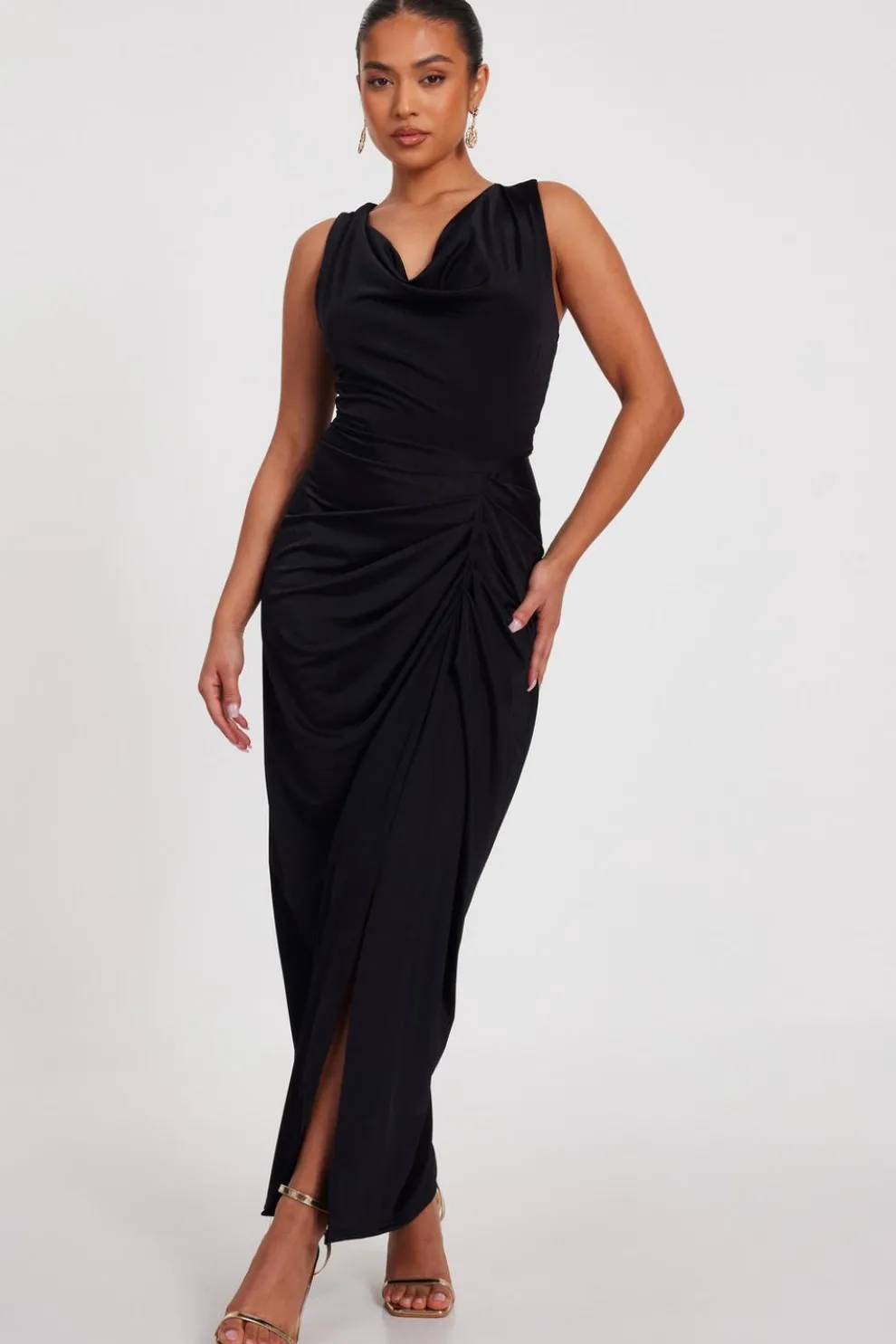 Petite Black Cowl Neck Midaxi Dress