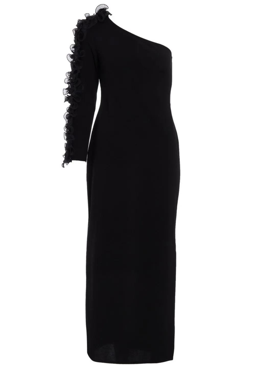 Petite Black Frill One Shoulder Maxi Dress