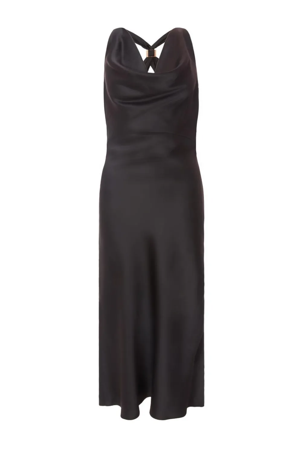 Petite Black Satin Midaxi Dress