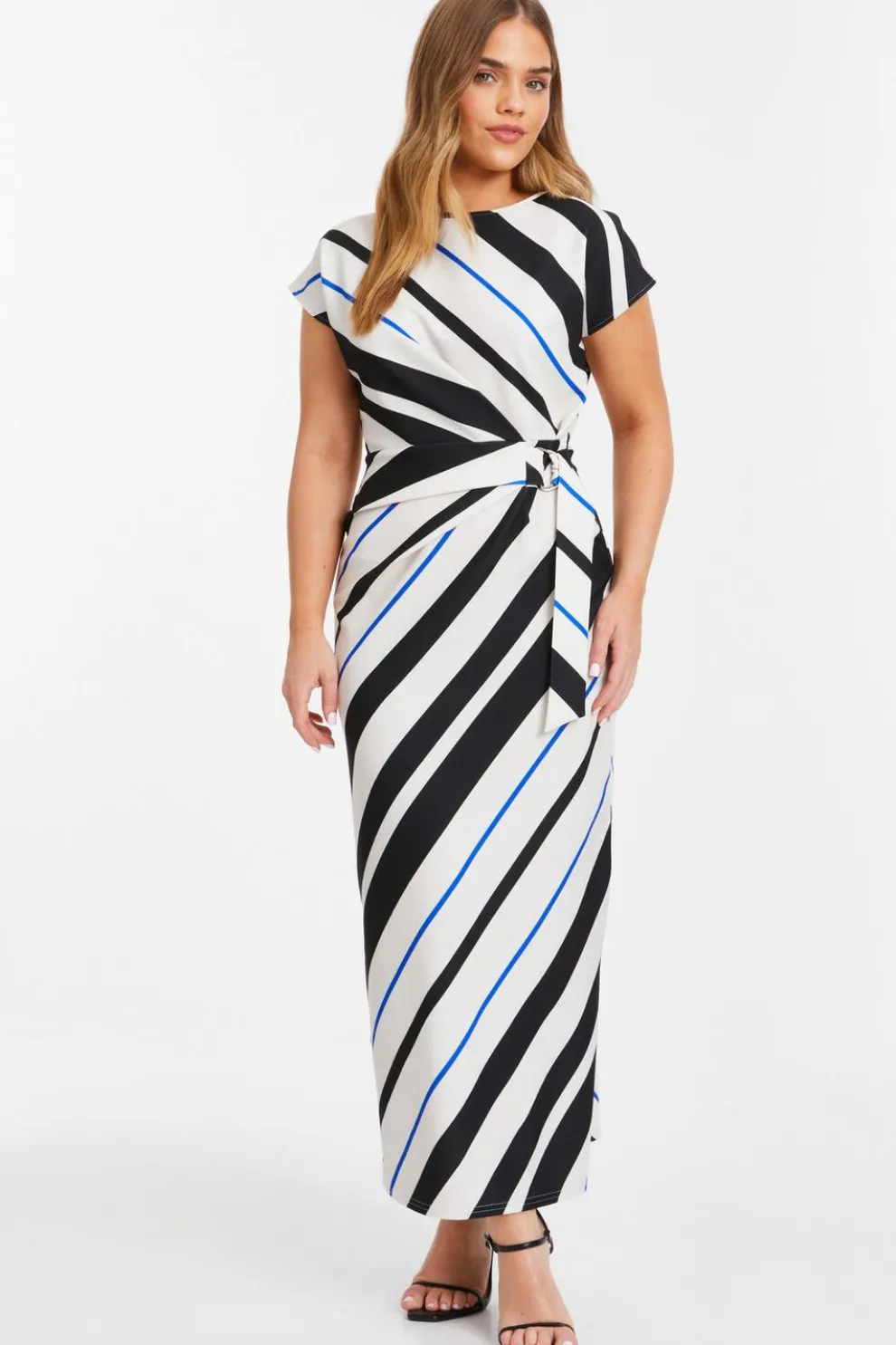Petite Black Stripe Tie Belt Midaxi Dress