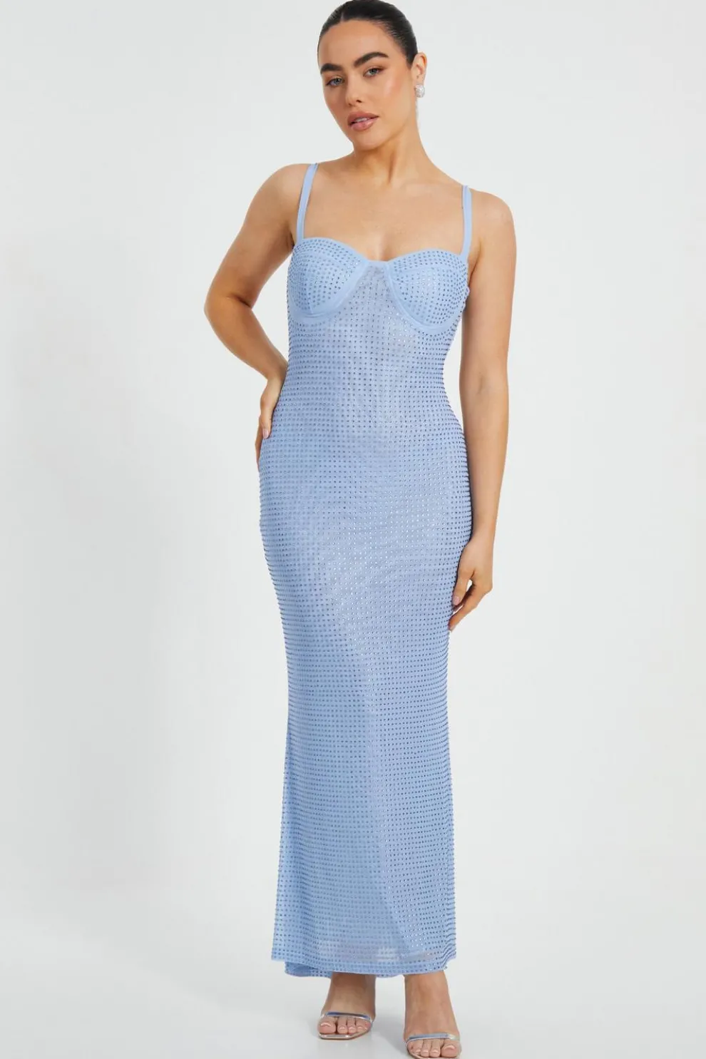 Petite Blue Diamante Maxi Dress