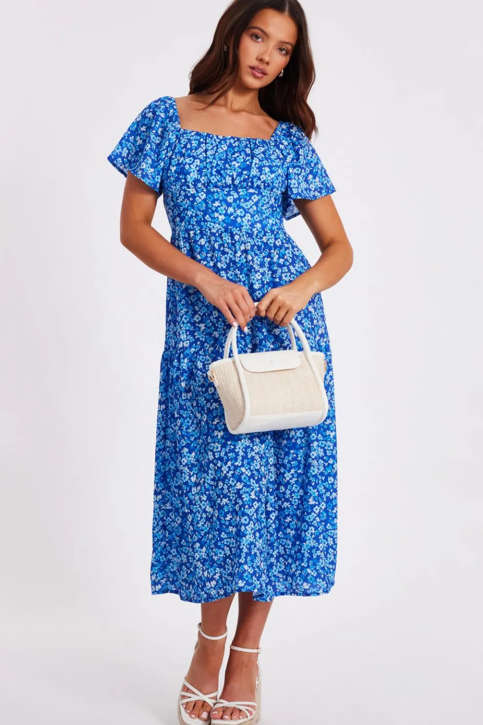 Petite Blue Floral Print Midi Dress