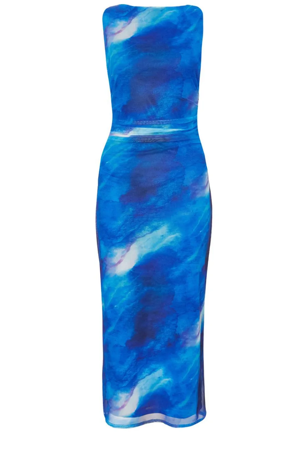 Petite Blue Mesh Marble Midaxi Dress