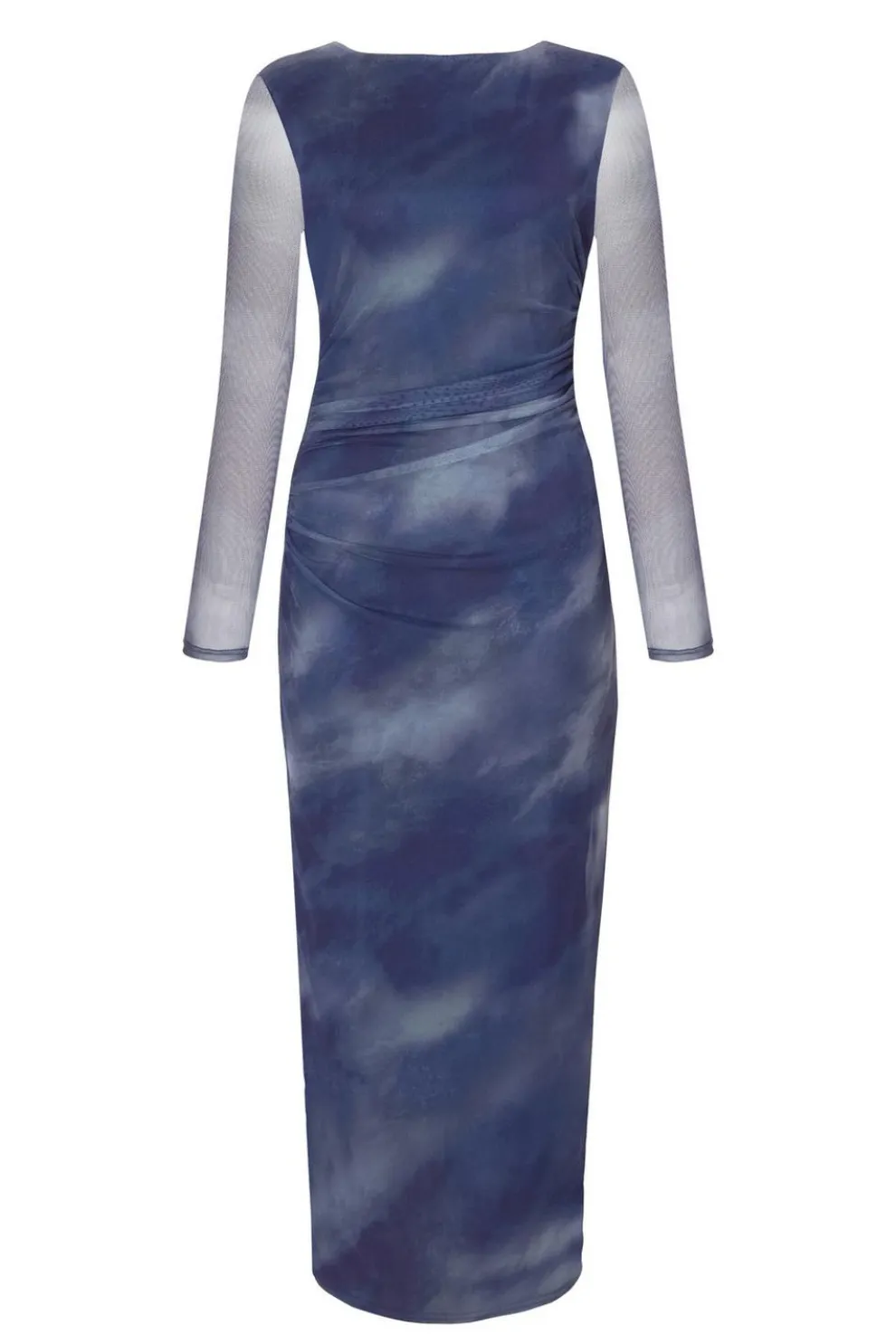 Petite Blue Printed Long Sleeve Midaxi Dress