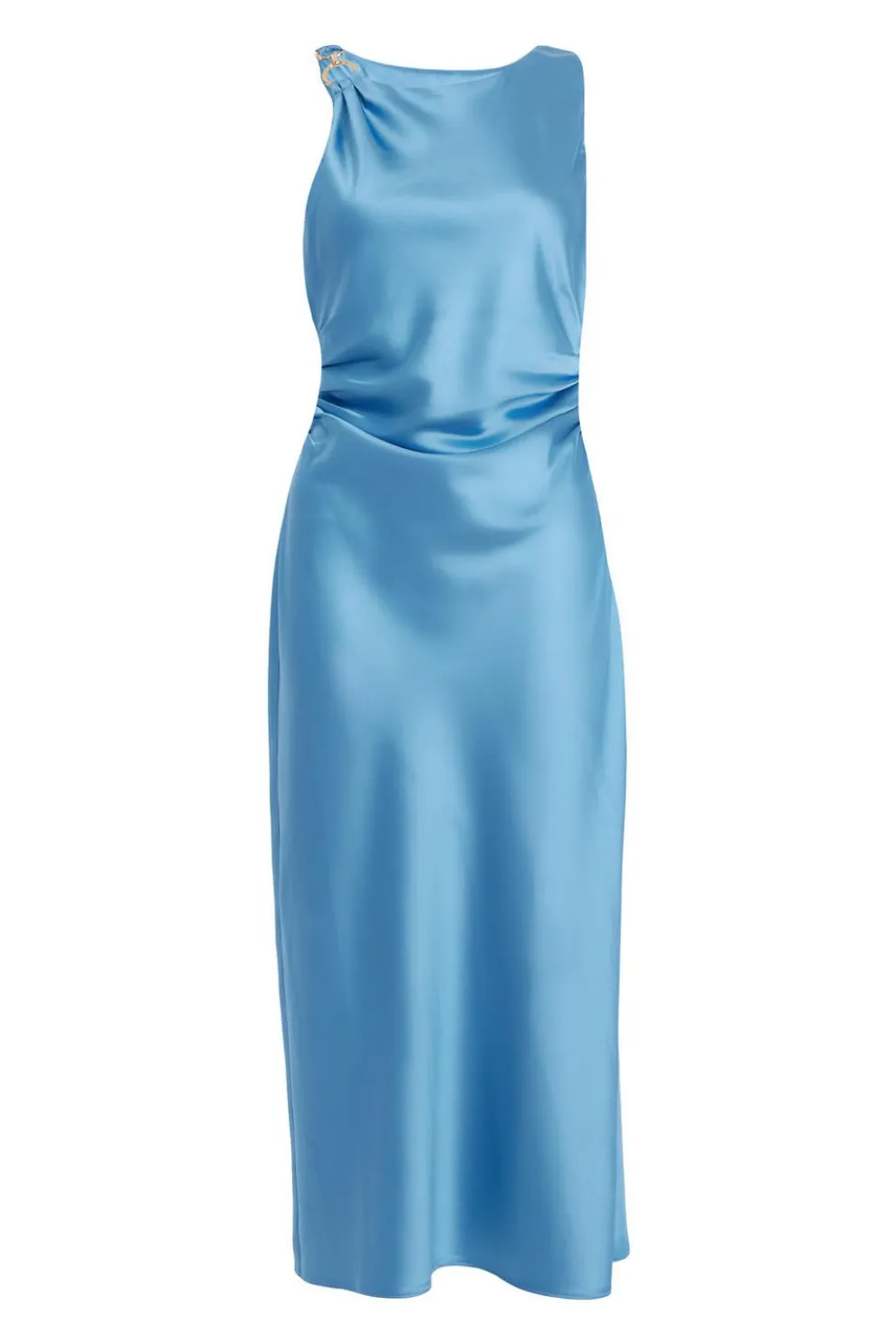 Petite Blue Satin Ruched Midaxi Dress