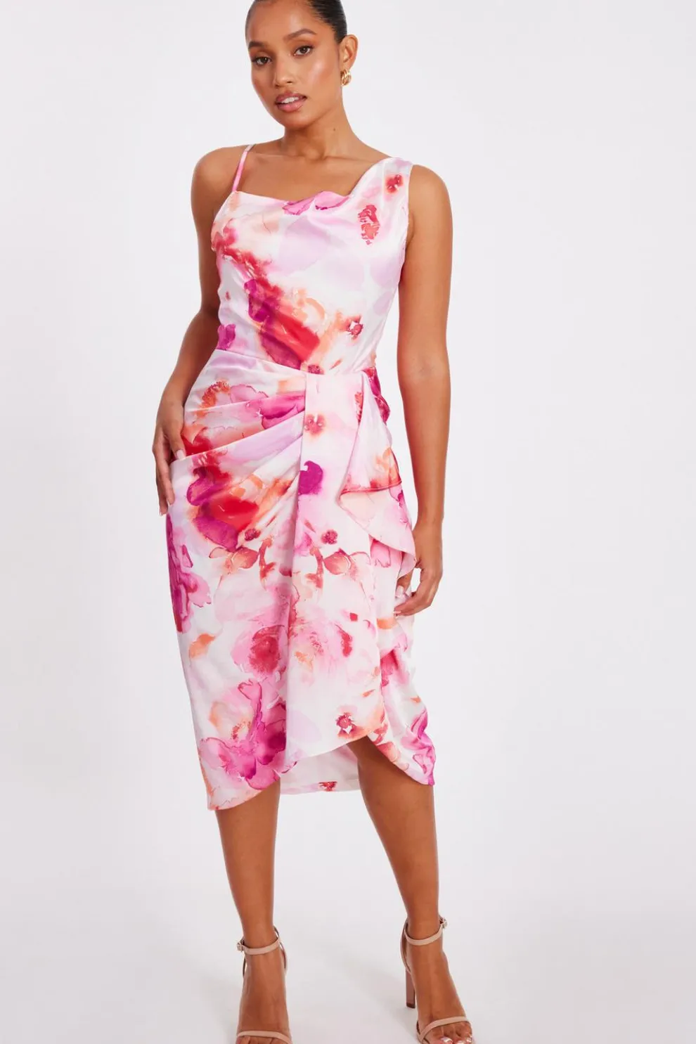 Petite Blush Floral Print Midi Dress