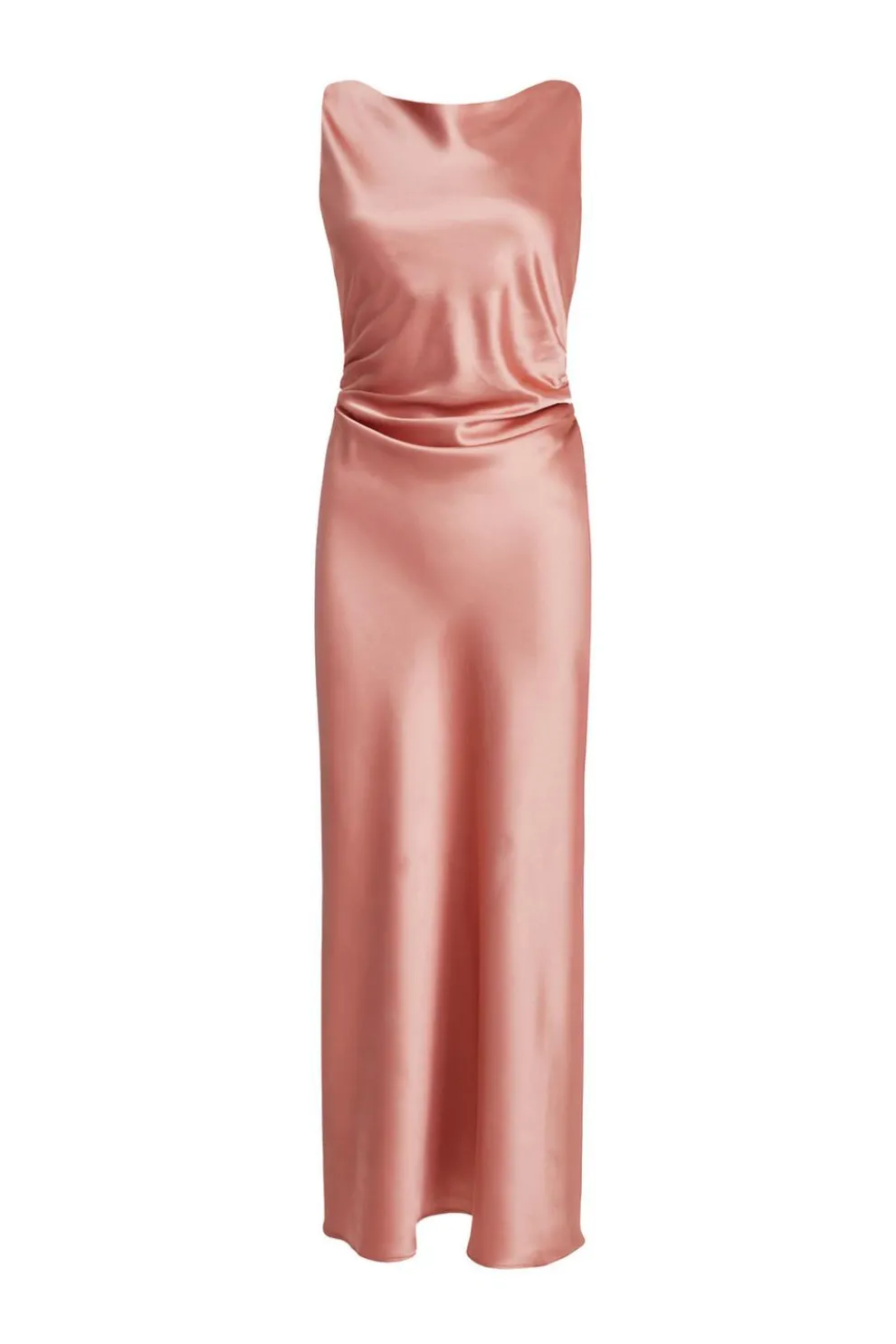 Petite Blush Satin Ruched Midaxi Dress